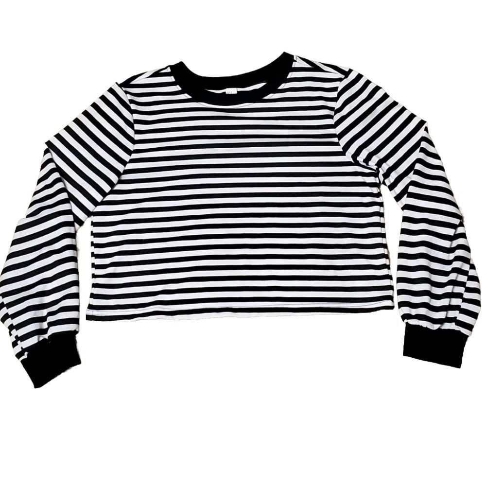 SHEIN BASICS Womens Sz Medium Cotton Striped Print Cropped Tee